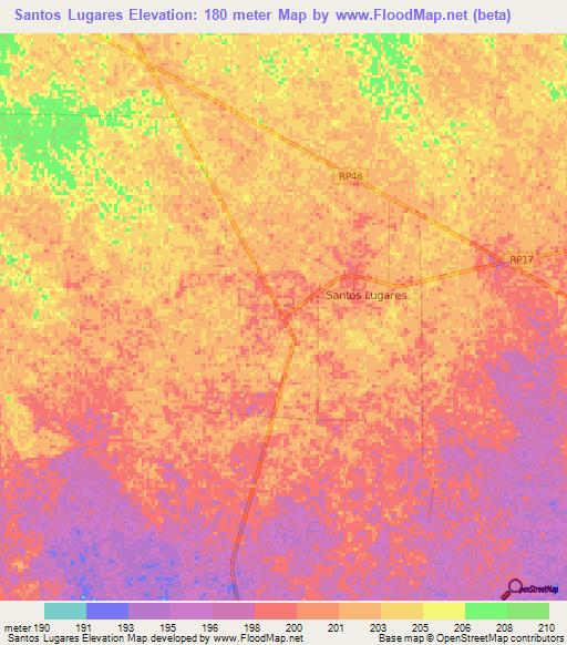 Santos Lugares,Argentina Elevation Map