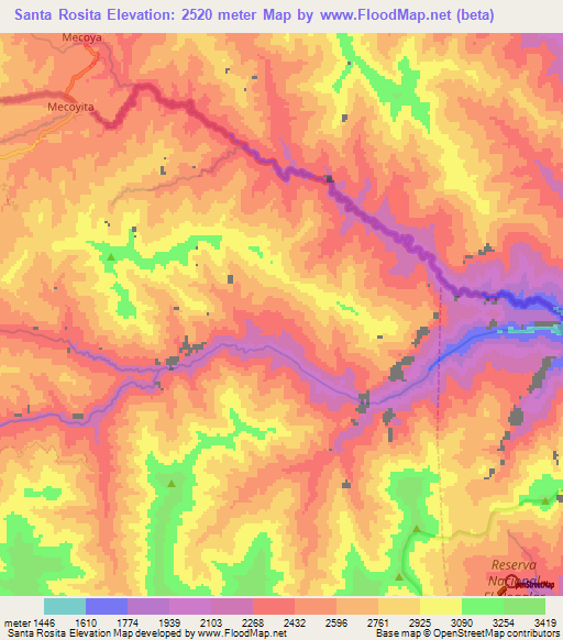 Santa Rosita,Argentina Elevation Map