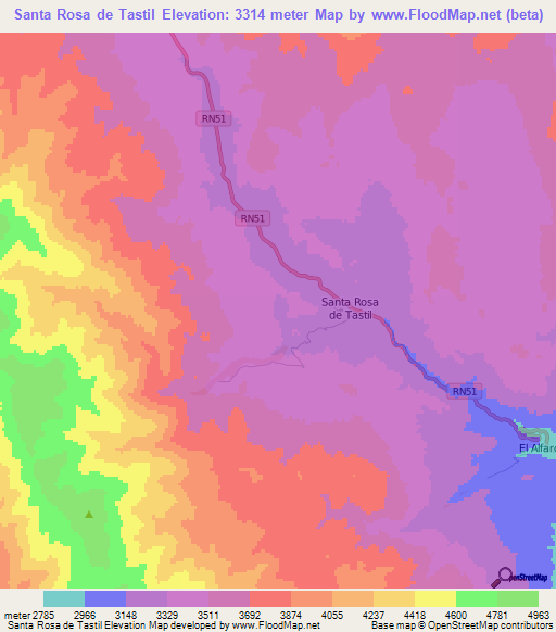 Santa Rosa de Tastil,Argentina Elevation Map