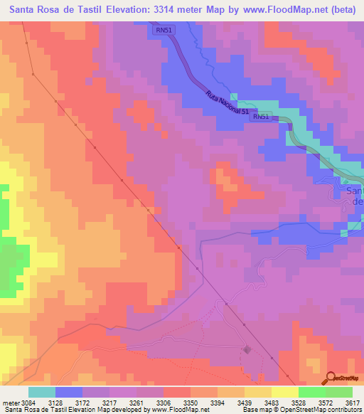 Santa Rosa de Tastil,Argentina Elevation Map