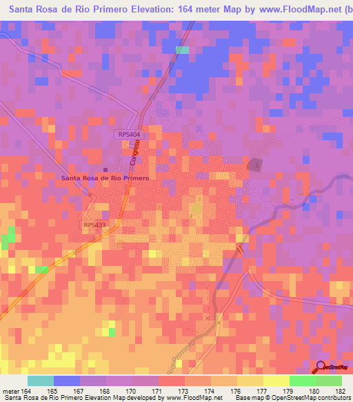 Santa Rosa de Rio Primero,Argentina Elevation Map