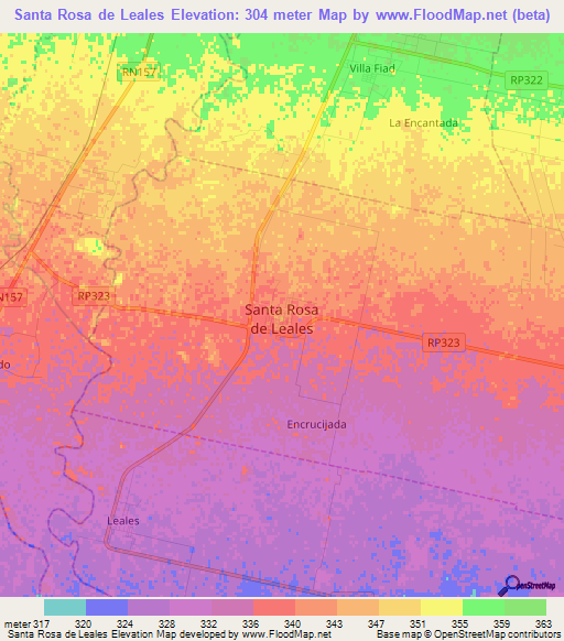 Santa Rosa de Leales,Argentina Elevation Map