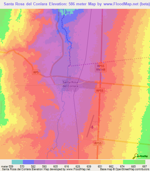 Santa Rosa del Conlara,Argentina Elevation Map