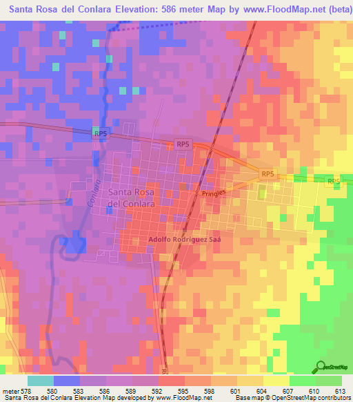 Santa Rosa del Conlara,Argentina Elevation Map