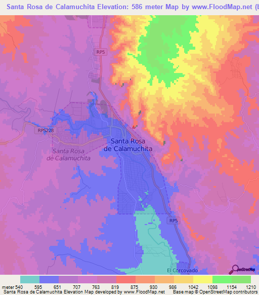 Santa Rosa de Calamuchita,Argentina Elevation Map
