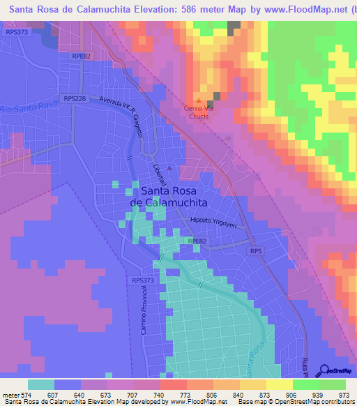 Santa Rosa de Calamuchita,Argentina Elevation Map