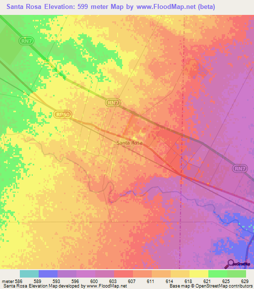 Santa Rosa,Argentina Elevation Map