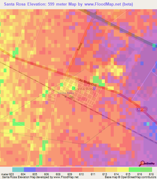 Santa Rosa,Argentina Elevation Map