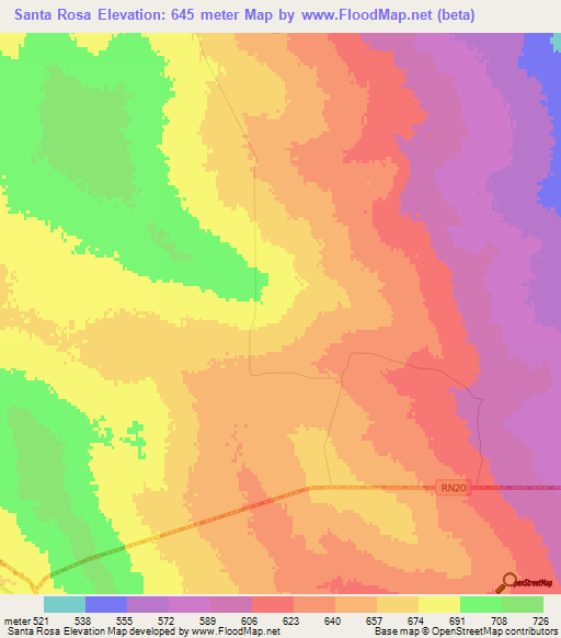 Santa Rosa,Argentina Elevation Map
