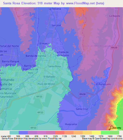 Santa Rosa,Argentina Elevation Map