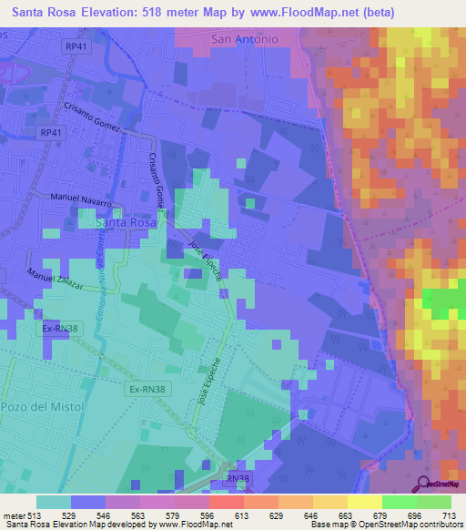 Santa Rosa,Argentina Elevation Map