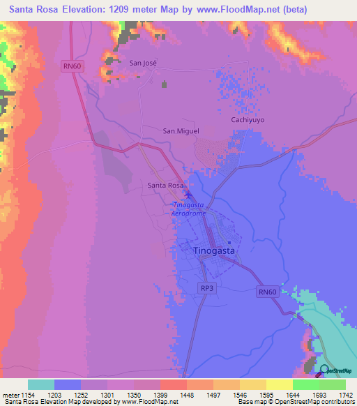 Santa Rosa,Argentina Elevation Map