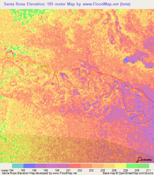 Santa Rosa,Argentina Elevation Map