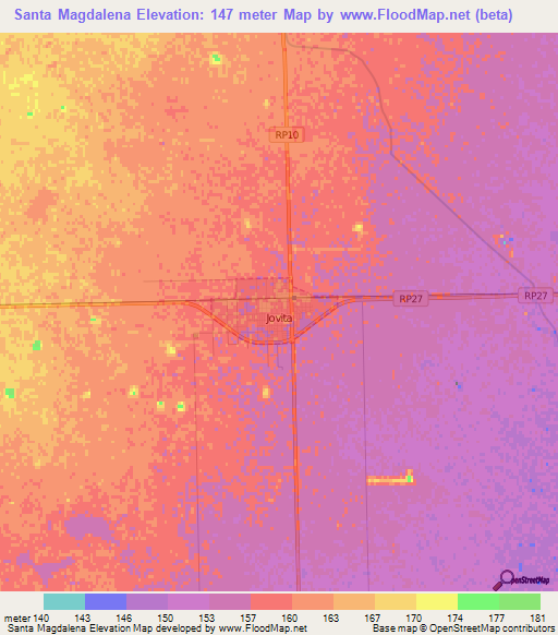 Santa Magdalena,Argentina Elevation Map