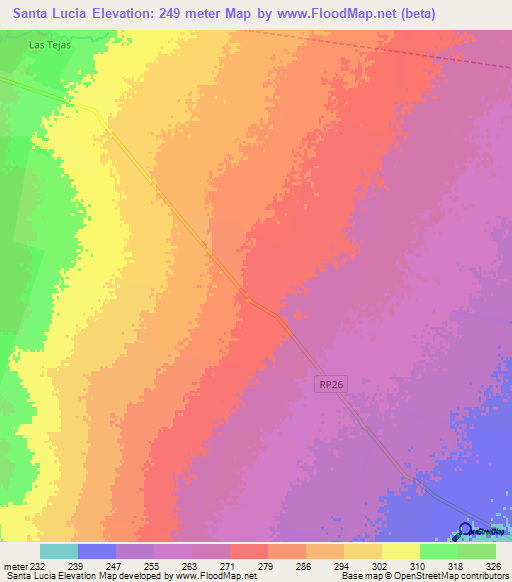 Santa Lucia,Argentina Elevation Map