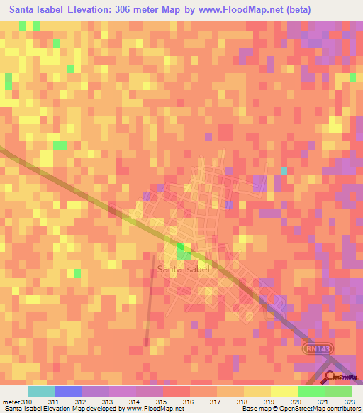 Santa Isabel,Argentina Elevation Map