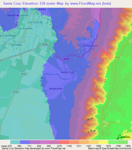 Santa Cruz,Argentina Elevation Map