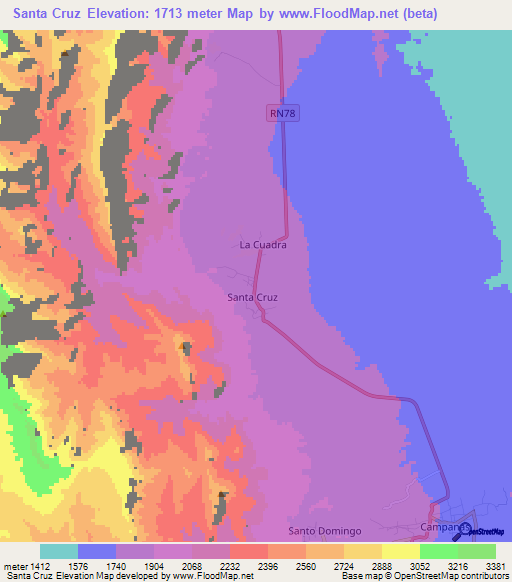 Santa Cruz,Argentina Elevation Map