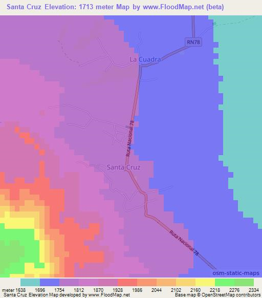 Santa Cruz,Argentina Elevation Map
