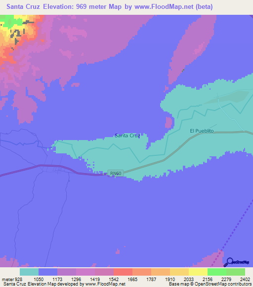 Santa Cruz,Argentina Elevation Map