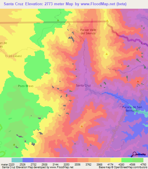 Santa Cruz,Argentina Elevation Map