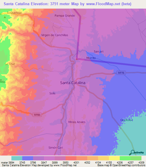 Santa Catalina,Argentina Elevation Map