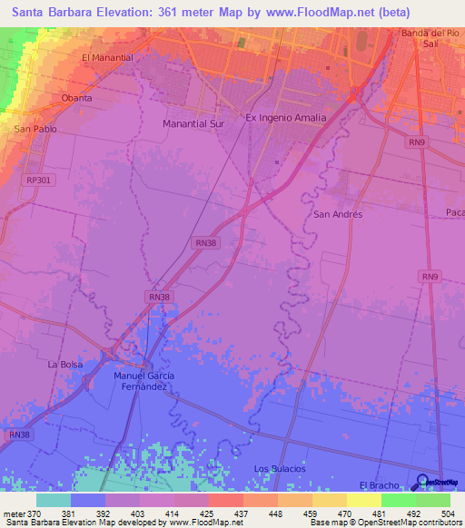 Santa Barbara,Argentina Elevation Map