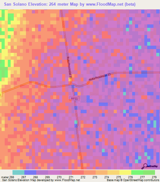 San Solano,Argentina Elevation Map