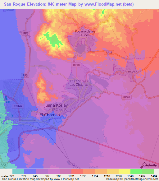 San Roque,Argentina Elevation Map