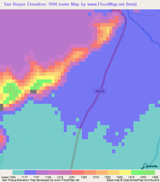 San Roque,Argentina Elevation Map