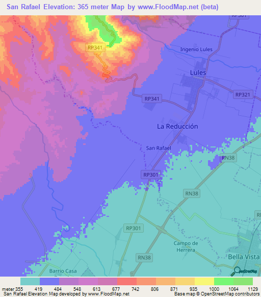 San Rafael,Argentina Elevation Map