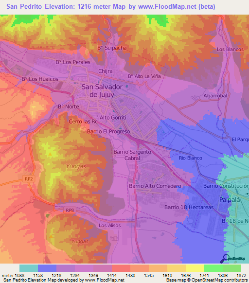 San Pedrito,Argentina Elevation Map