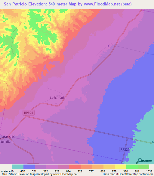 San Patricio,Argentina Elevation Map