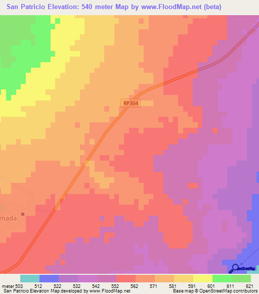 San Patricio,Argentina Elevation Map