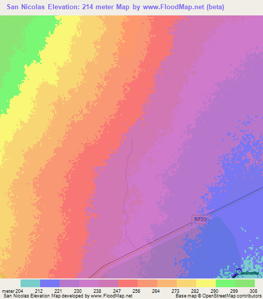 San Nicolas,Argentina Elevation Map