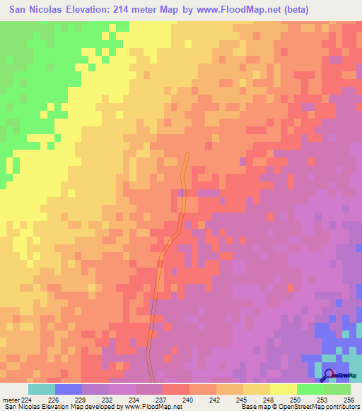 San Nicolas,Argentina Elevation Map