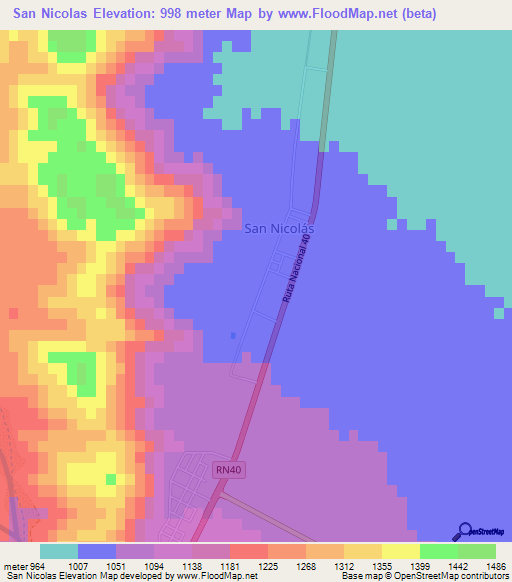 San Nicolas,Argentina Elevation Map