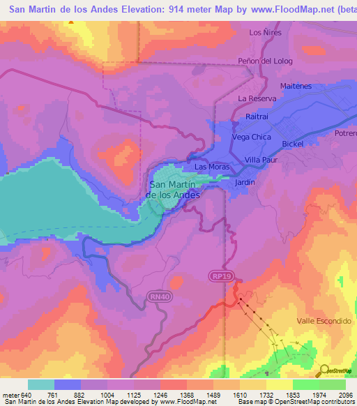 San Martin de los Andes,Argentina Elevation Map