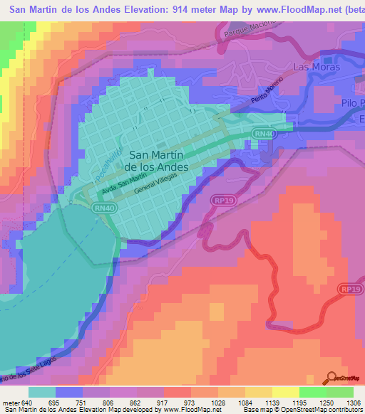 San Martin de los Andes,Argentina Elevation Map