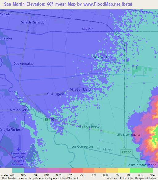 San Martin,Argentina Elevation Map