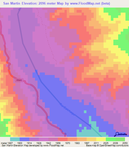 San Martin,Argentina Elevation Map