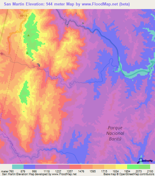 San Martin,Argentina Elevation Map