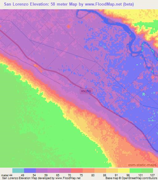 San Lorenzo,Argentina Elevation Map