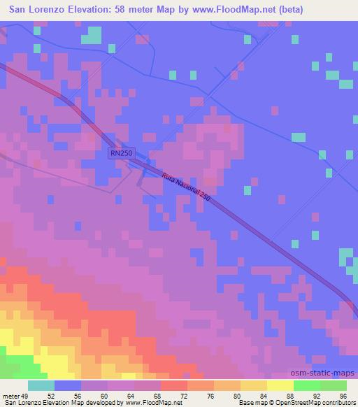 San Lorenzo,Argentina Elevation Map