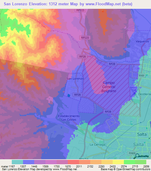 San Lorenzo,Argentina Elevation Map