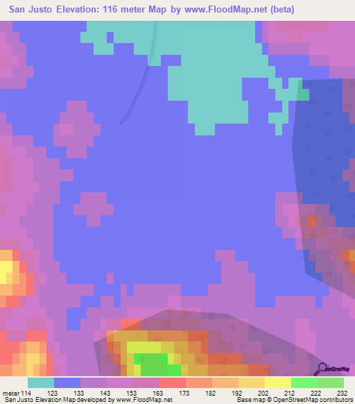 San Justo,Argentina Elevation Map