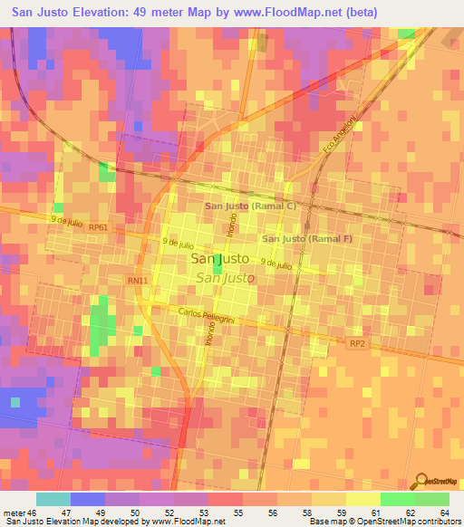 San Justo,Argentina Elevation Map