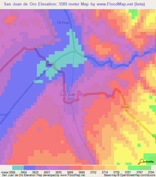 San Juan de Oro,Argentina Elevation Map
