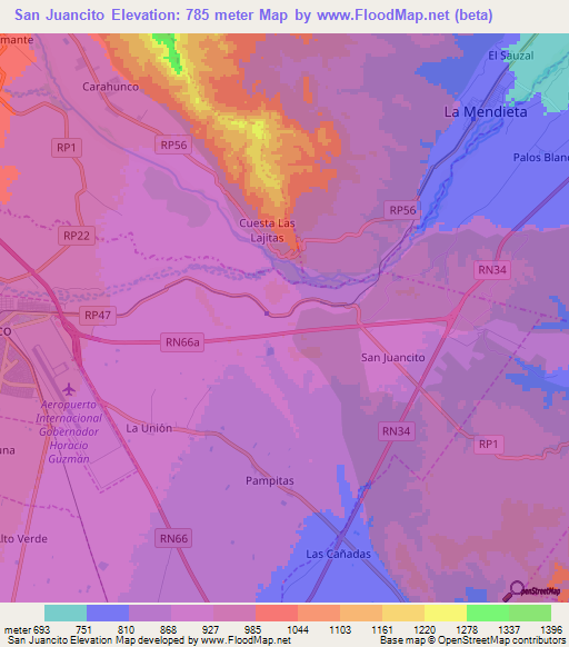 San Juancito,Argentina Elevation Map