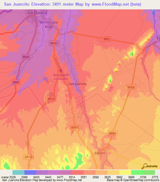 San Juancito,Argentina Elevation Map